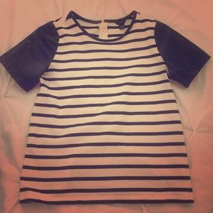 Ann Taylor Striped Top with Leather Sleeves