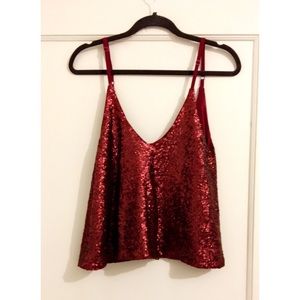 Red Sequined Top with Low Back