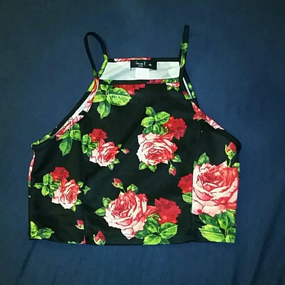 Black Crop Top with Rose Designs