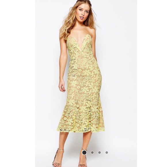 Jarlo plunge midi dress with all over lace Sz US4