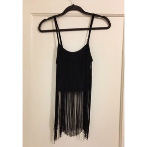 Black Fringe Crop Top - Size Medium