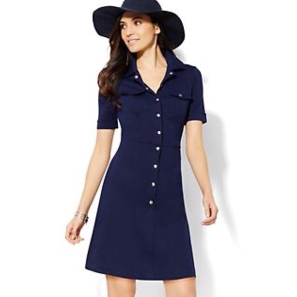 NY & Company Navy Casual Dress Medium