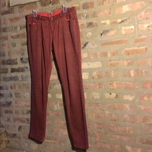 Dark Red Distressed Skinny Jeans