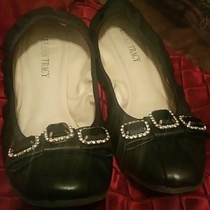 Ellen Tracy Black Flats with Rhinestones