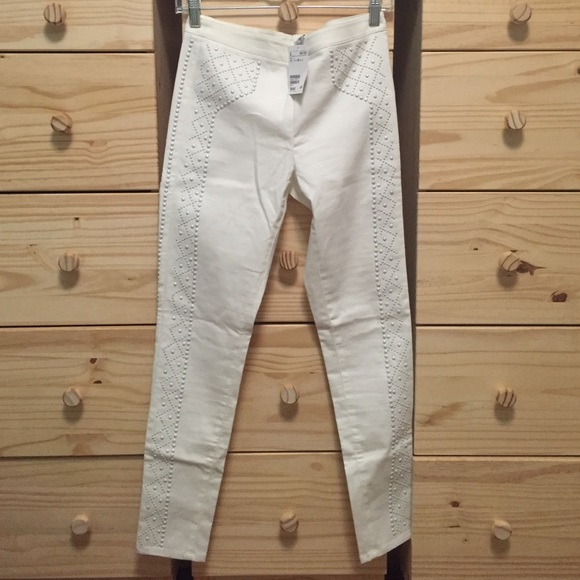 NWT High Waist White Pearl Studded Jegging Pants