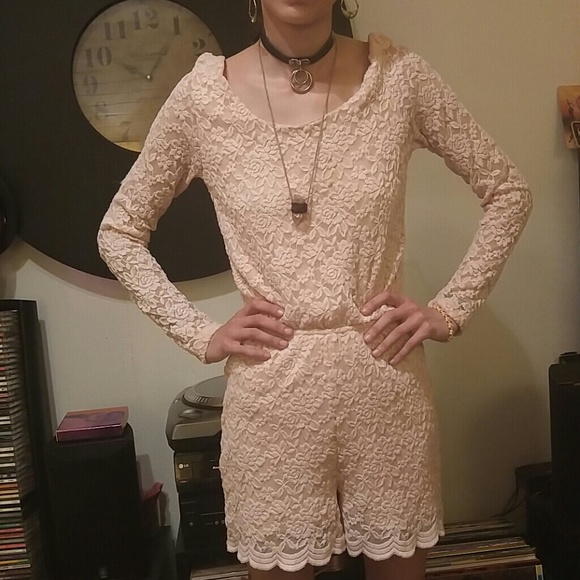 Unique pastel pink lace romper