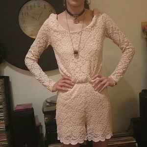 Unique pastel pink lace romper