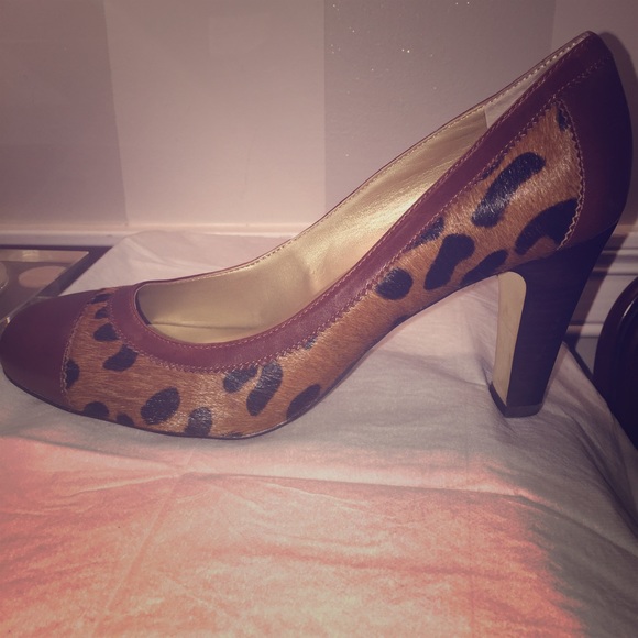 Franco Sarto Brown Leather & Leopard print  heels