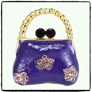 Mini Highly?Enameled Hand Bag Shaped Rhinestone Br
