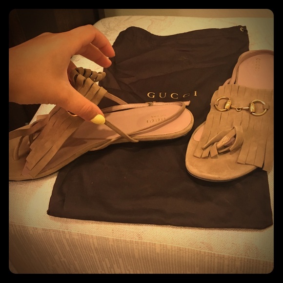 Authentic Gucci sandals, beige suede