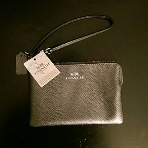 Metallic gray coach wristlet