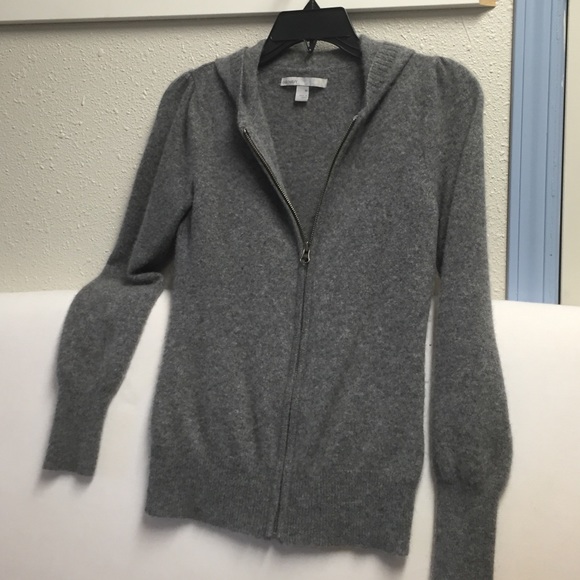 Grey cashmere zip-front hooded sweater