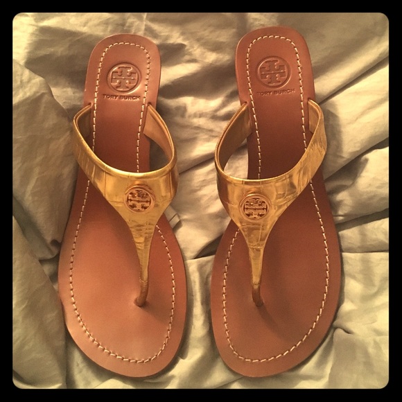 Tory Burch Cameron Gold Croc Wedge SIZE 7.5