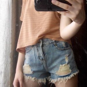 High waisted ripped shorts denim