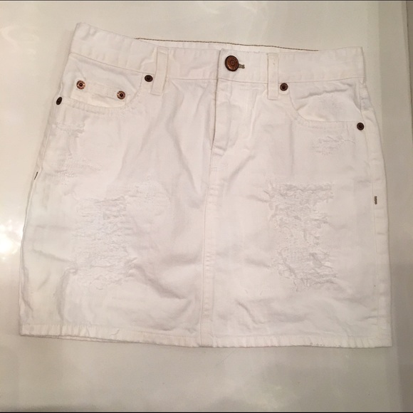 NWOT J Crew white distressed denim mini