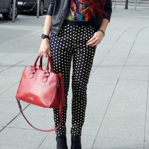 XS Navy Blue Trousers with Yellow Polka Dots