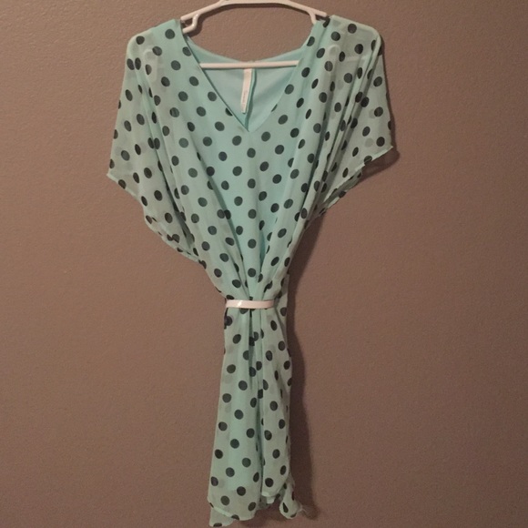 Mint green and black polka dot dress