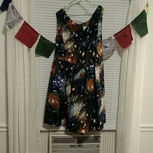 Galaxy print knee-length sleeveless dress