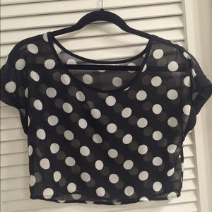 LF Millau  sheer polka-dotted crop top//b&w//XS