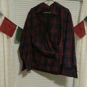 Faux wrap style plaid dress shirt Talbots