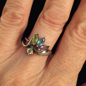 Sterling silver precious stone ring