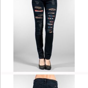 Hudson ultra distressed dark blue skinny jeans