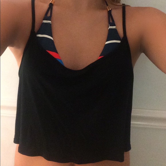Topshop//black spaghetti strap loose crop top - Picture 2 of 3