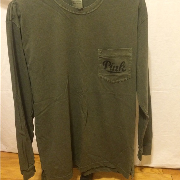 XS olive green PINK oversized long sleeve tee