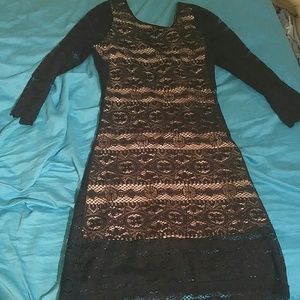 Black lace target knee length lace dress