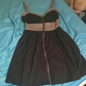 Empire waist black zipper front dress