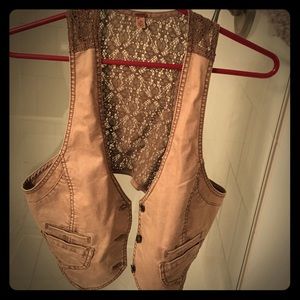 Halter lace and denim tan cardigan