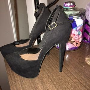 Just Fab Suede Black Ankle Strap Pumps
