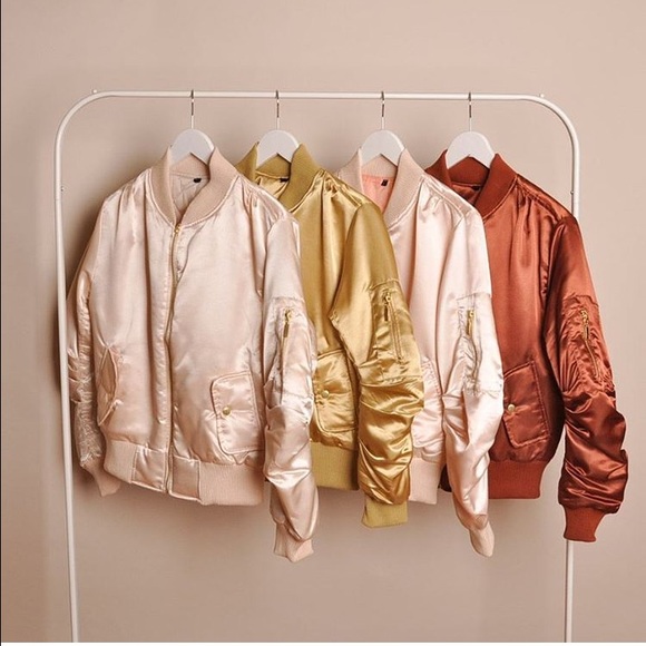 SOLD ON DEPOP Rust satin silk bomber jacket - Picture 1 of 4