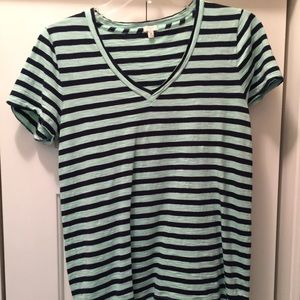J Crew Mint and navy v-neck tee