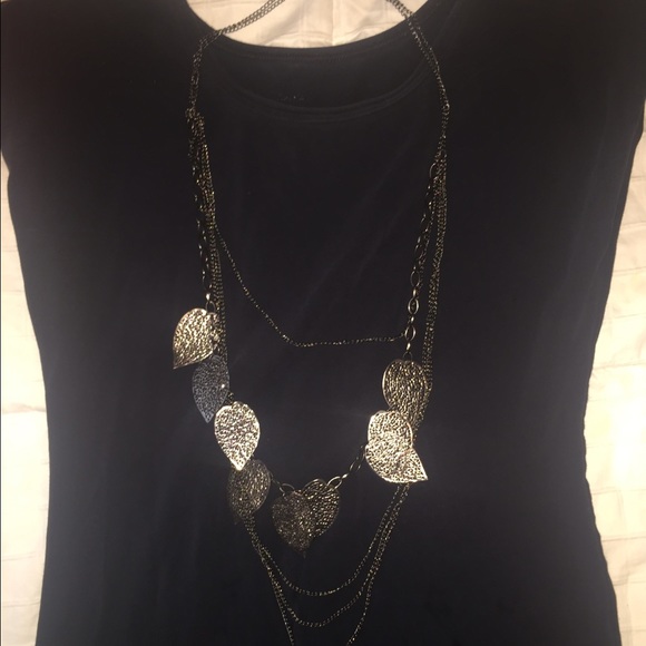 Express- Layered Steel Long Necklace w/Leaves