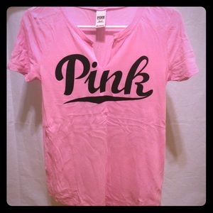 Pink XS split neck tee