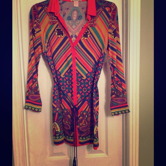 Flying Tomato Long sleeve Indian print button down