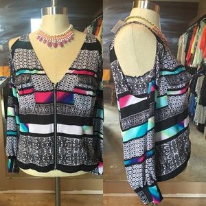 New Bebe multicolored open shoulder blouse New Bebe multicolored open shoulder blouse