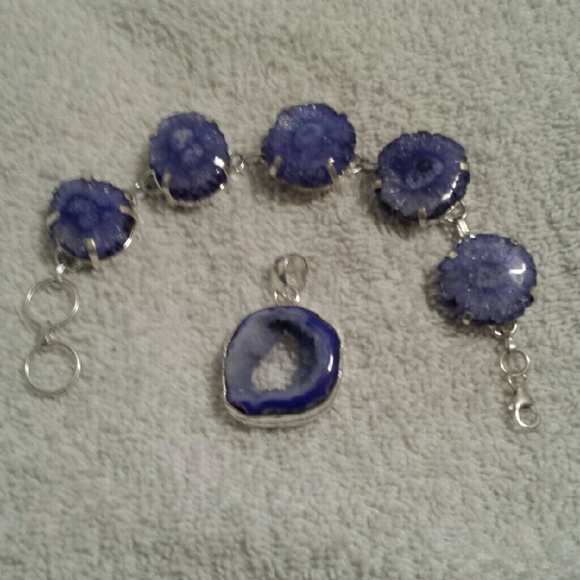SALE Drusy Druzt Agate pendant & bracelet - Picture 1 of 2