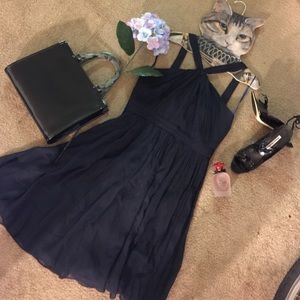 J.Crew Navy Blue Twist Pleated Halter Neck Dress