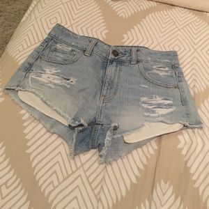 American Eagle Light Wash Ripped High-Rise Shorts
