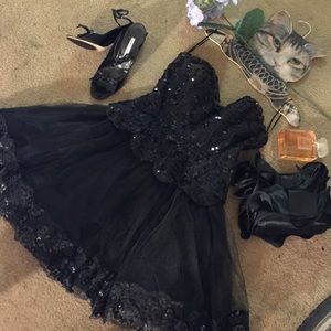 After Five Black Scallop Sequin Corset Tulle Dress
