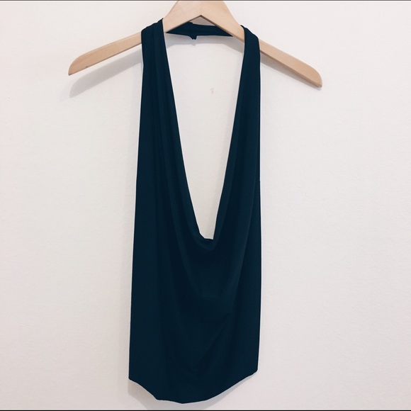 black plunging cowl neck halter top - Picture 2 of 3
