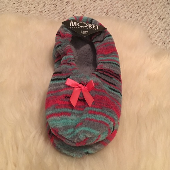 NWT! - Multi Color Fuzzy Sock Slippers with bows! - Picture 1 of 3