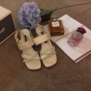 Amanda Smith Cream Block Strappy Heels Square Toe