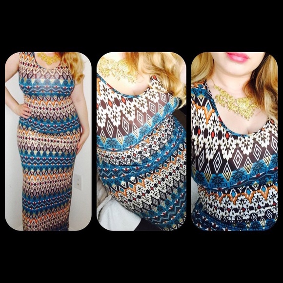 ✨  GODDESS GOLD LEAF TURQUOISE BLUE MAXI DRESS ✨