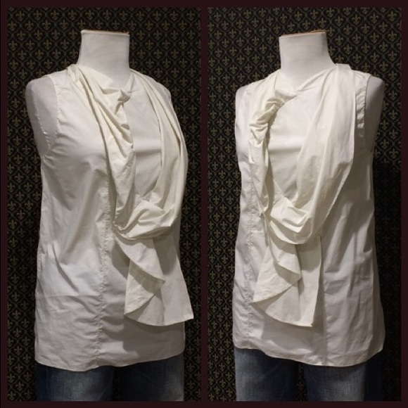 Marni Poplin Ruffle Tucked Sleeveless Blouse - Picture 3 of 4