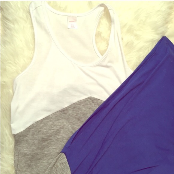 White Blue and Gray Colorblock Maxi Dress