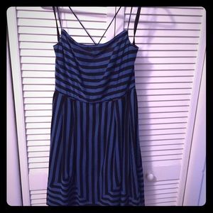 Black & blue striped retro style cross back dress