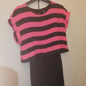 H&M black and pink striped dress